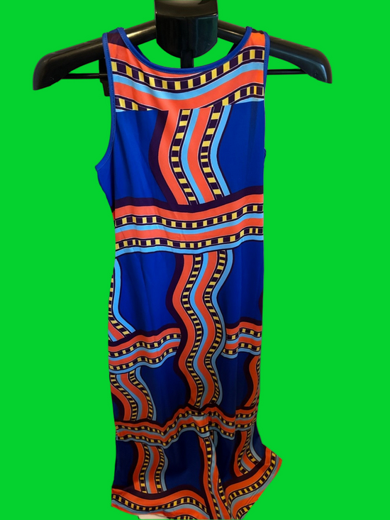 The Unbranded Brand Dresses & Skirts - Bright Blue Sleeveless Maxi Dress with Orange Graphic Waves